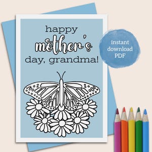 Happy mother&#39;s day grandma card printable card to color and mail with envelope template included