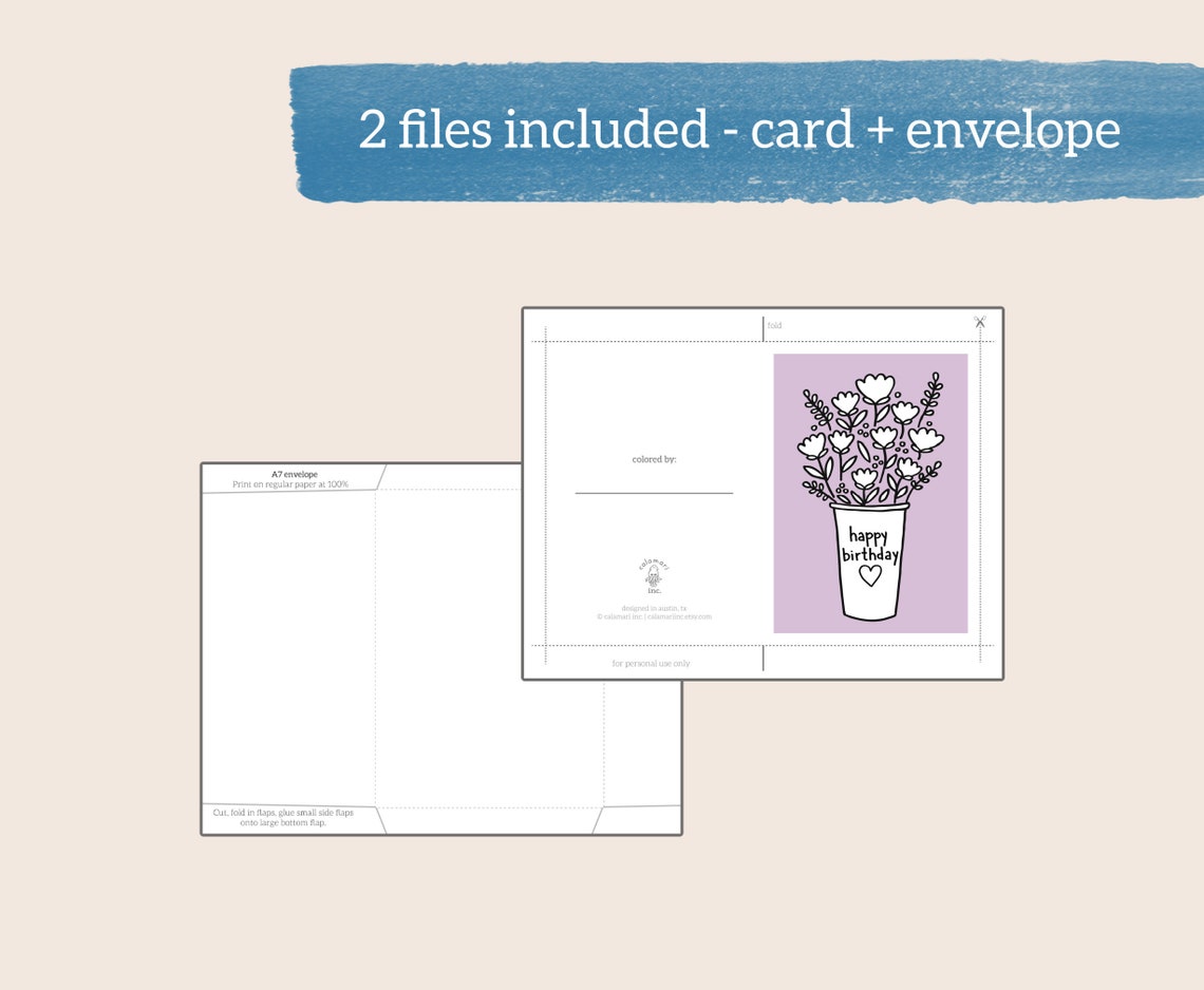 Foldable Birthday Cards for Mom Printable Coloring Card With Flowers
