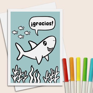 Spanische Dankeskarte Hai gracias Karte zum ausmalen in 13x20x7 Ausmalkarte und Umschlag