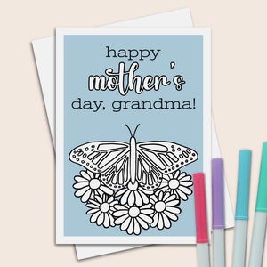 Carte de fête des mères grand-mère, enveloppe et carte à colorier 5 x 7