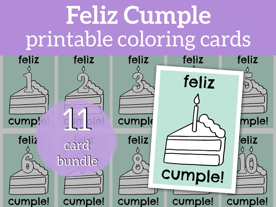 Feliz Cumpleaños Card Printable Spanish Birthday Cards 1-10 Years Old ...