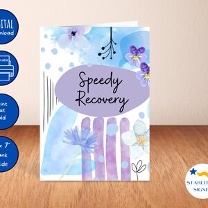 Cartão comemorativo de recuperação rápida para impressão * - download digital instantâneo, impressão em casa, cartão de 5 "x 7", em branco por dentro, aquarela blues lavanda