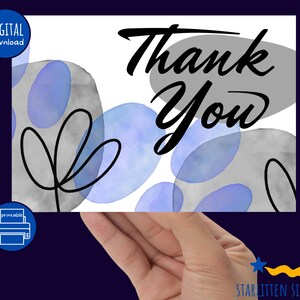 Imprimible * Tarjeta de felicitación de agradecimiento - descarga digital instantánea, impresión en casa, tarjeta de 7" x 5", interior en blanco, acuarela gris azul, gratitud