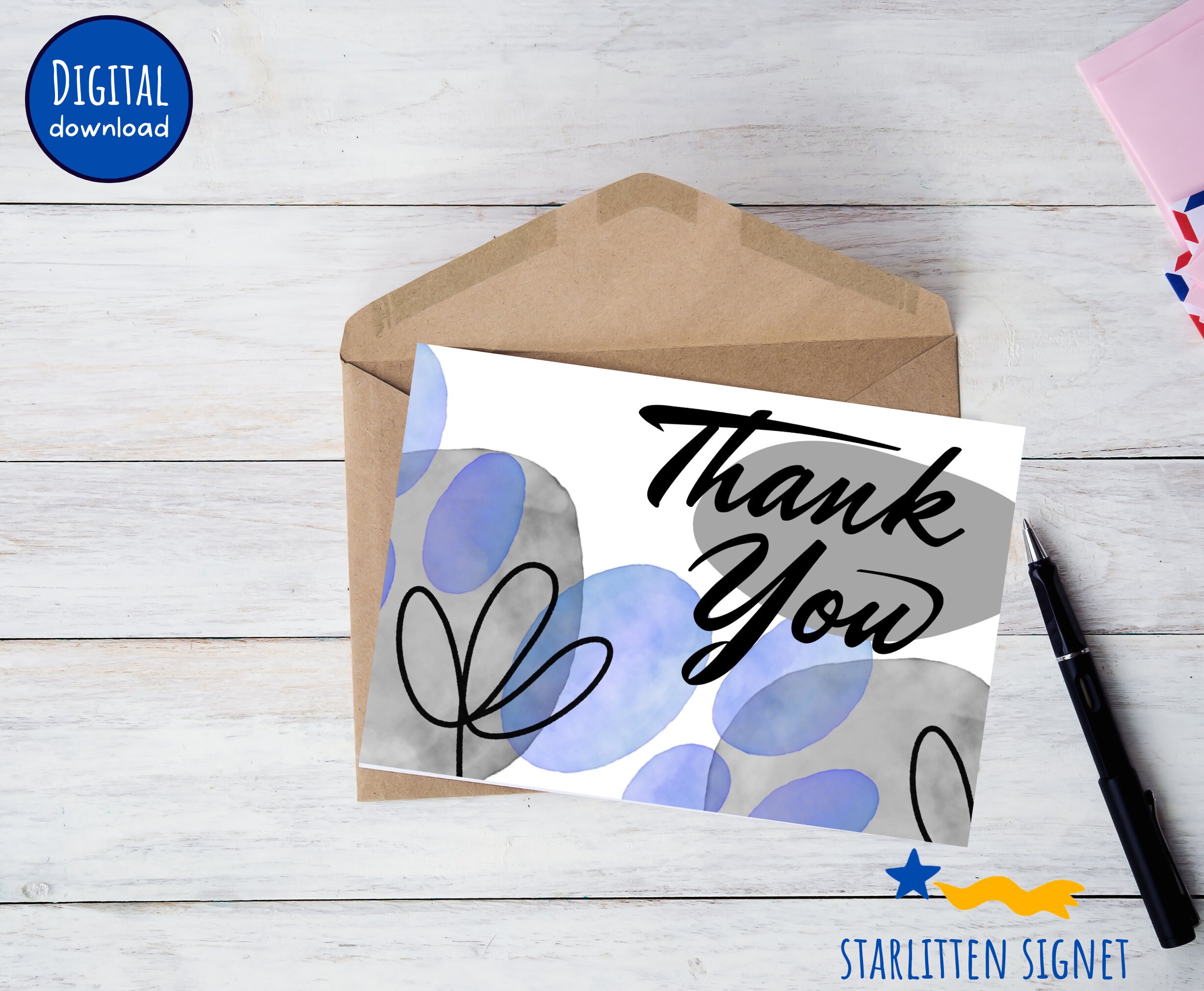 Printable * Thank You Greeting Card - Instant Digital Download, Print ...