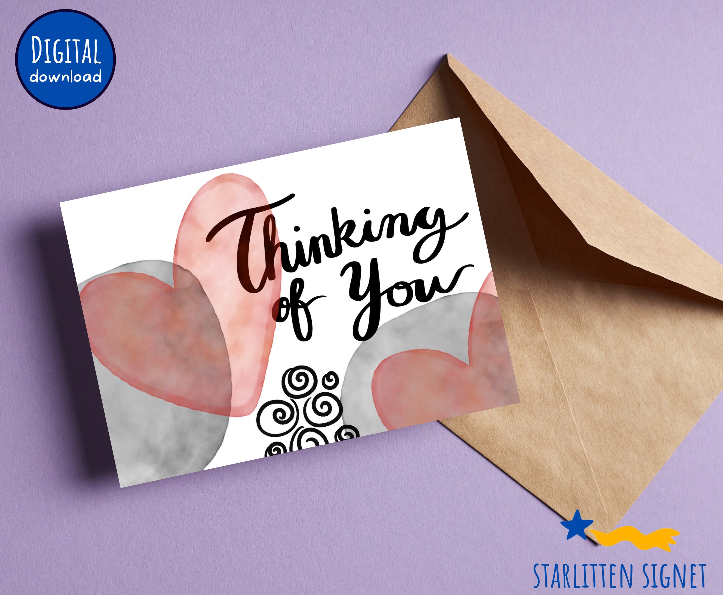 Thinking of You, Printable Greeting Card Instant Download, Digital