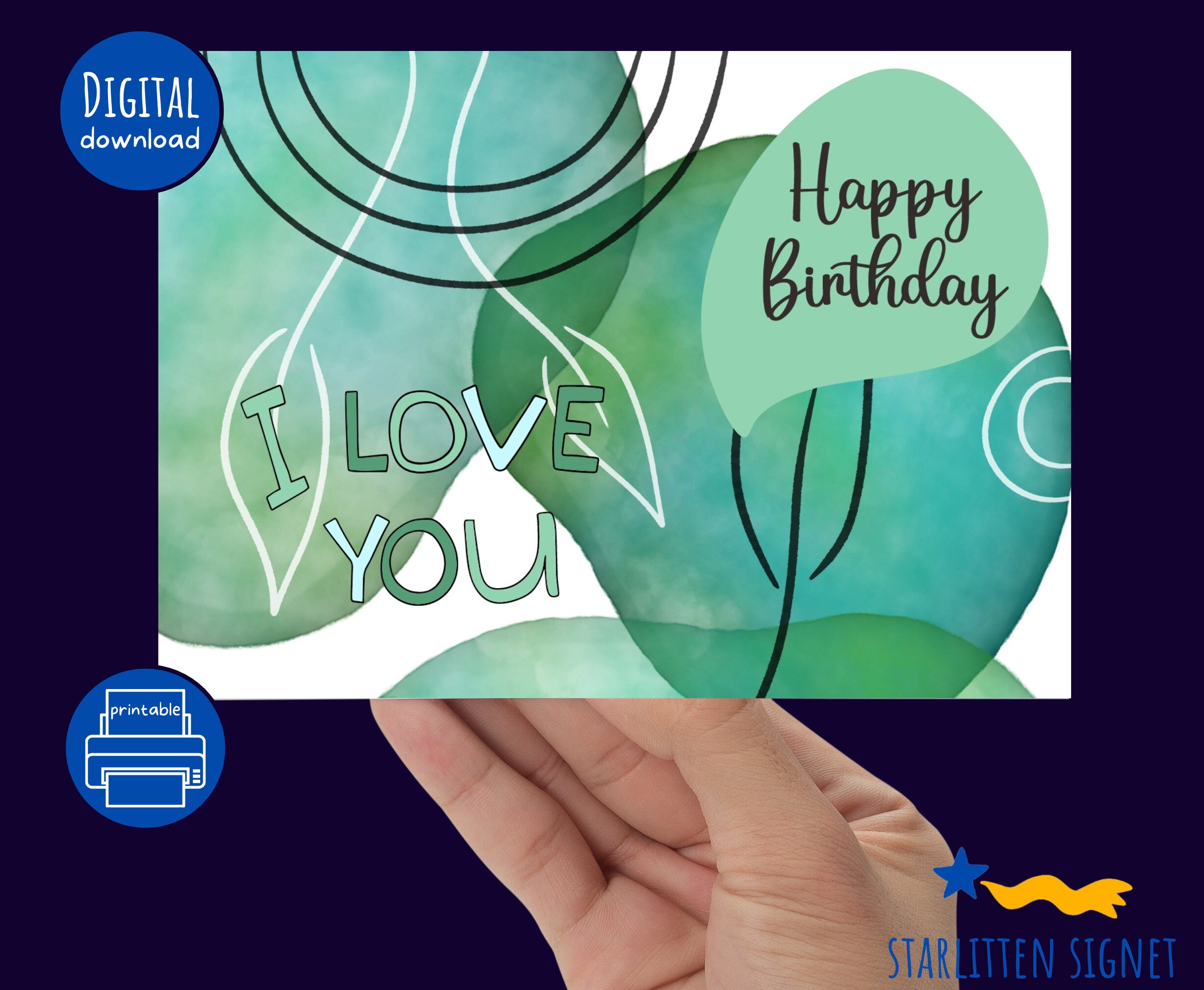 Happy Birthday, Printable Greeting Card Instant Download, Digital
