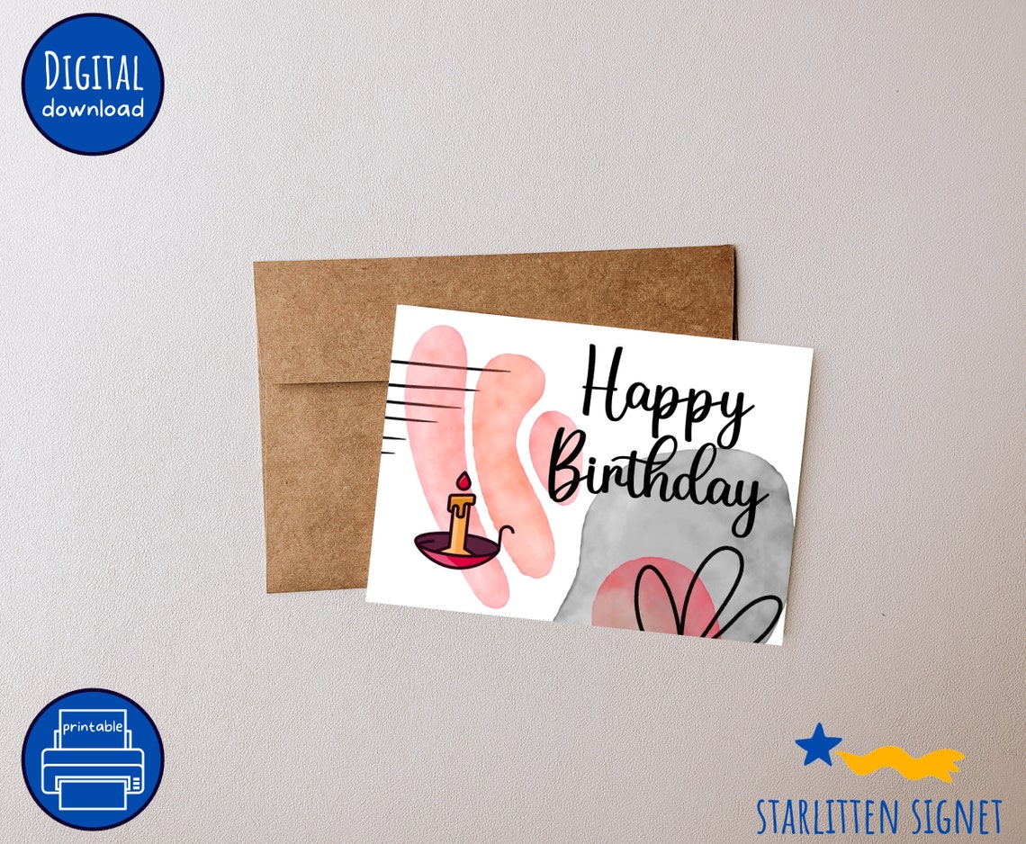 Happy Birthday, Printable Greeting Card Instant Download, Digital