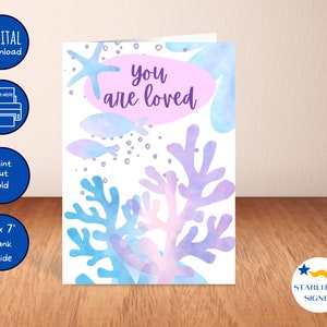 Imprimible * Tarjeta de felicitación You are Loved - descarga digital instantánea, impresión en casa, tarjeta de 5" x 7", interior en blanco, acuarela de lavanda azul
