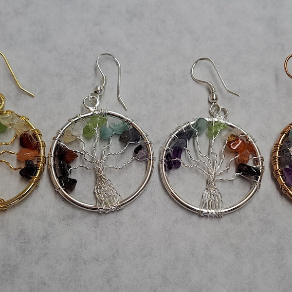 Tree of Life 14-Gem Earrings Gold, Silver, Rose HGE