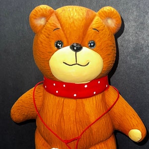 Teddy Bear Bank for kids, Lucy and Me saving bank, Soccer Teddy Bear, Ceramic, Vintage 1980&#39;s, New, Never used, by Enesco
