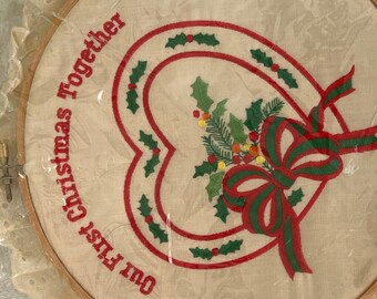 Christmas Decorations First Christmas together embroidered hoop by Russ- Brand New, Never used