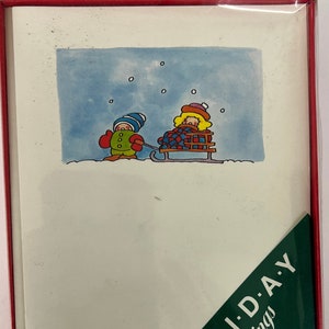 Tarjeta de Navidad Niño tirando trineo Vintage 1980s 20 tarjetas 21 Env