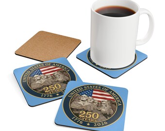 Untersetzer Set Patriotic USA 1776-2026 Mount Rushmore 250 Jahre Korkboden, American Geschichtsgeschenk