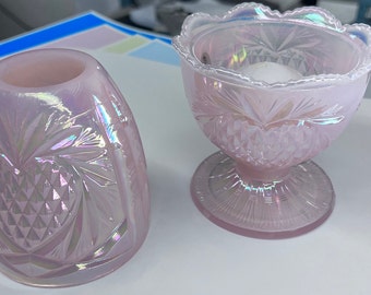Candle Holder Pink Iridescent by Fenton Glass, Brand New, Vintage Late 1980&#39;s