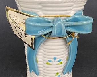 Artistic gifts vase with blue bow on front, Brand New, Vintage Late 1980&#39;s