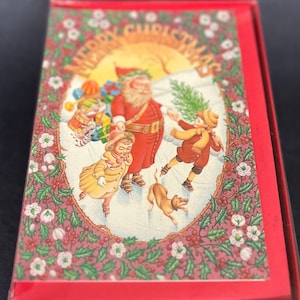 Cartões de Natal, Vintage 1980's por CR Gibson Cartão de Natal com árvore de Natal Saudações da estação