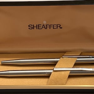 Pen and Pencil Sheaffer set, TRZ 40-9 Brushed Chrome, Ballpoint Med Pen, Iris, Vintage 1980&#39;s, Brand New, Never used