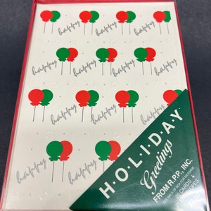 Cartões de Natal, vintage dos anos 80 por CR Gibson Cartão de Natal com árvore de Natal, saudações da estação
