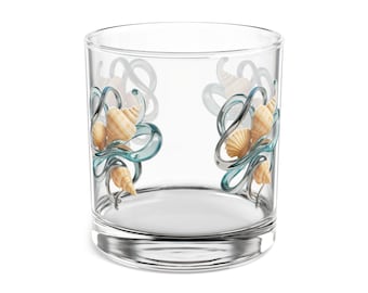 Seashell Octopus Rocks Glass, Coastal Whiskey Tumbler, Beach House Barware, Nautical Gift, Ocean Theme Glassware, Beach Wedding Decor