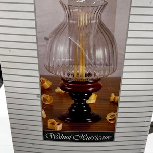 Hurricane Lamp Candle Holder, Wood Base Optic Globe,  Floral Lamp, Brand New, Vintage Late 1980&#39;s