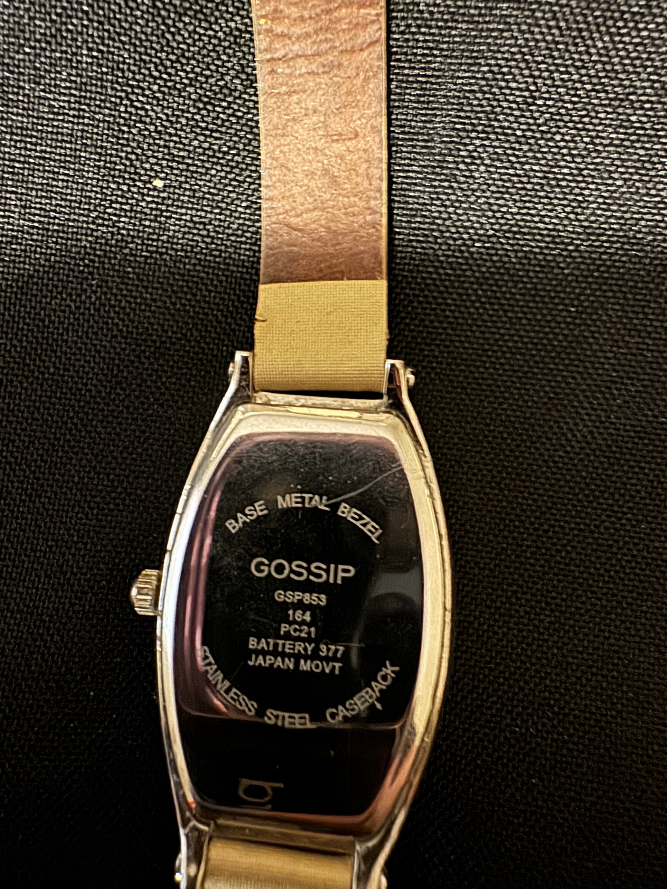 Gossip Silver Tone Dial Crystal Accent Rectangle Case Hinge Leather Band Watch Etsy