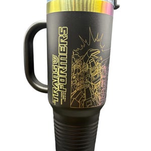 Transformers Travel Mug with Handle | Laser-Etched Transformers Battle Scene | Straw Included | Dishwasher Safe | Polar Camel image 2