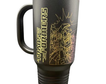 Laser-Etched Transformers Travel Mug | 40 oz. Black Polar Camel with Handle