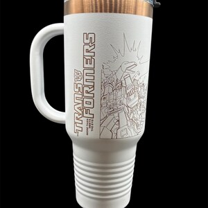 Transformers Travel Mug with Handle | Laser-Etched Transformers Battle Scene | Straw Included | Dishwasher Safe | Polar Camel image 3