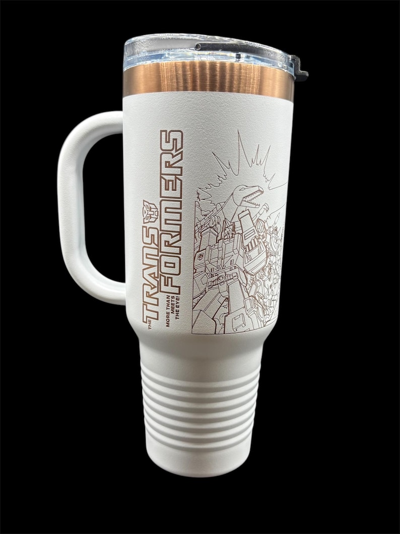 Transformers Travel Mug with Handle | Laser-Etched Transformers Battle Scene | Straw Included | Dishwasher Safe | Polar Camel image 3