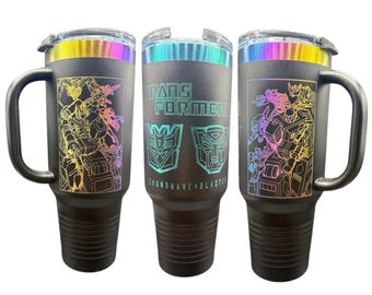Polar Camel 40 oz. Travel Mug with Handle and Straw | Laser-Etched Soundwave & Blaster Design | Multiple Color Options | Transformers G1