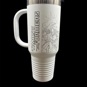 Transformers Travel Mug with Handle | Laser-Etched Transformers Battle Scene | Straw Included | Dishwasher Safe | Polar Camel image 4