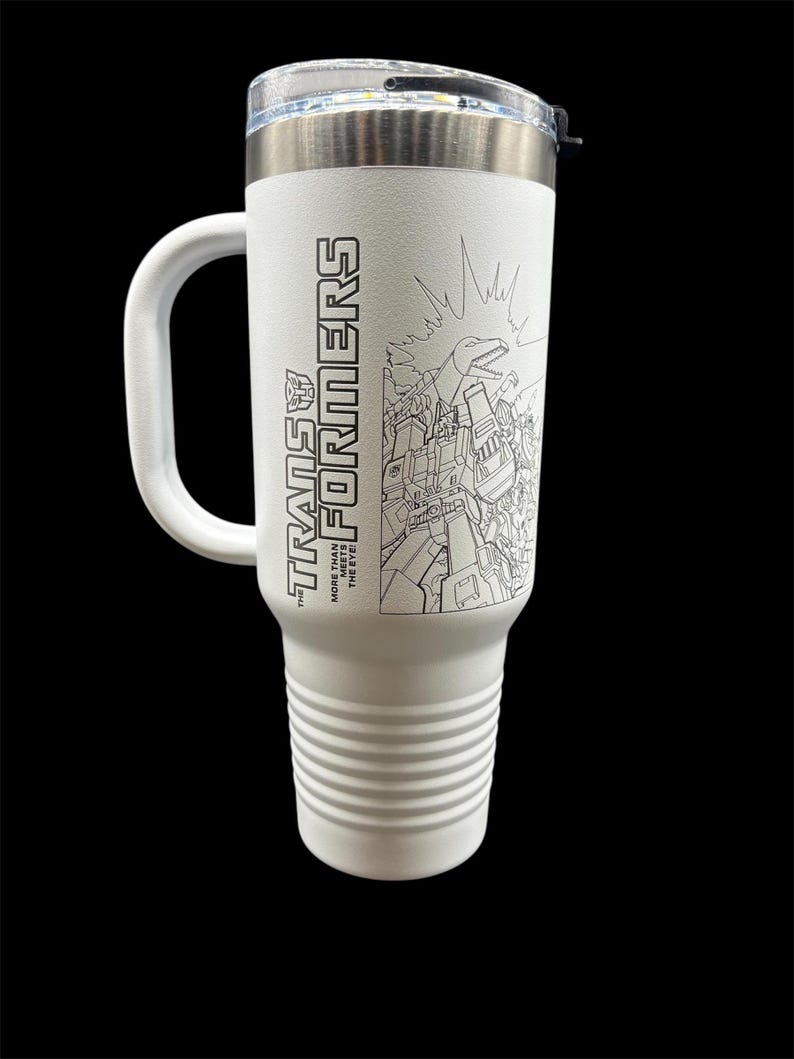 Transformers Travel Mug with Handle | Laser-Etched Transformers Battle Scene | Straw Included | Dishwasher Safe | Polar Camel image 4