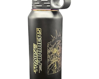 Polar Camel 32 oz. Black/Prism ION-Plated Water Bottle | Laser-Etched Transformers Battle Scene | Double Wall Insulated