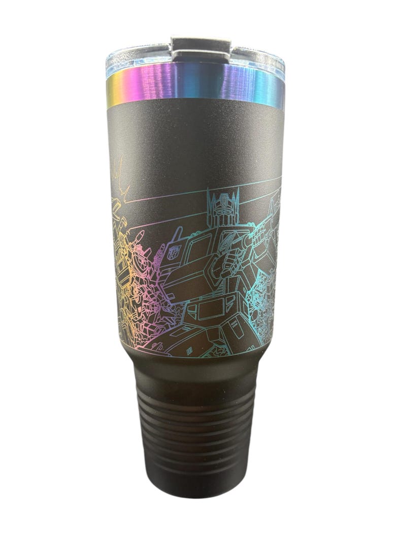 Transformers Travel Mug with Handle | Laser-Etched Transformers Battle Scene | Straw Included | Dishwasher Safe | Polar Camel image 5