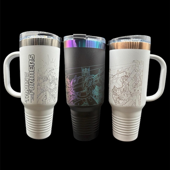 Transformers Travel Mug with Handle | Laser-Etched Transformers Battle Scene | Straw Included | Dishwasher Safe | Polar Camel