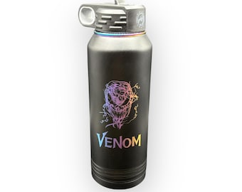Venom Engraved Water Bottle – 32 oz Insulated, Black with Prism Lid & Straw