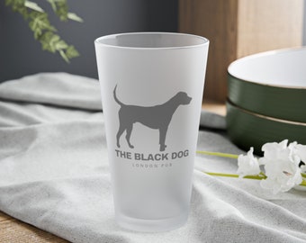 The Black Dog London Pub Frosted Pint Glass, 16oz