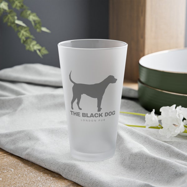 The Black Dog London Pub Frosted Pint Glass, 16oz