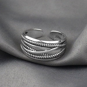 Handmade Sterling Silver Multi-Layer Boho Style Weaved-Style Ring, Adjustable Ring, Gift for Her