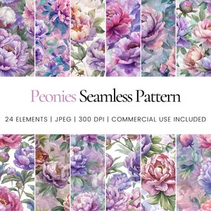 Peonies Seamless Repeat Pattern, Digital Papers, Background, Tumbler Wrap, Printable, Commercial Use Digital Paper, Mug, Apparel, Home Decor
