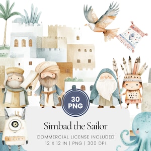 Sinbad le Marin Clipart - 30 PNG - Agenda numérique, journal intime, décoration murale, usage commercial, sublimation, scrapbooking, cartes, mugs