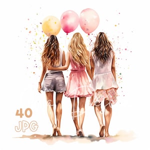 Beste vrienden clipart - 40 hoge kwaliteit JPG's - digitale planner, junk journaling, aquarel, kunst aan de muur, commercieel gebruik, digitale download