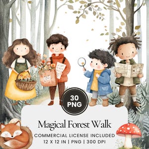 Magical Forest Walk Clipart - 30 PNG - Digital Planner, Junk Journaling, Scene, Commercial Use, Sublimation, Scrapbooking, Cards, Stickers
