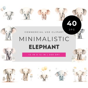 Minimalistic Elephant Clipart Set Baby Elephants Soft Neutral Animal Illustrations Simple Modern Nursery Art Collection