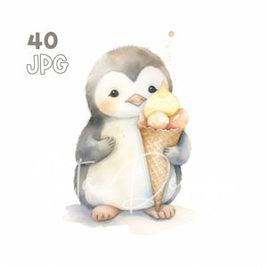 ペンギンのひよこのクリップアート - 40 枚の高品質 JPG - デジタル プランナー、ジャンク ジャーナリング、水彩、商用利用、デジタル ダウンロード、マグカップ、保育園
