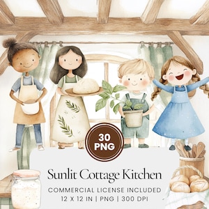 Cuisine de chalet ensoleillée - Clipart (30 PNG) - Agenda numérique, journal intime, autocollants, usage commercial, sublimation, scrapbooking, carte, scène