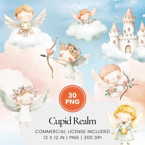 Cupid Realm Clipart - 30 PNG - Digital Planner, Junk Journaling, Wall Art, Commercial Use, Sublimation, Scrapbooking, Cards, Valentine's Day