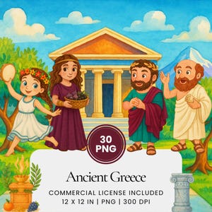 Clipart aquarelle de la Grèce antique, illustrations pastel de la mythologie grecque, bundle PNG d'histoire classique, graphiques de déesse grecque