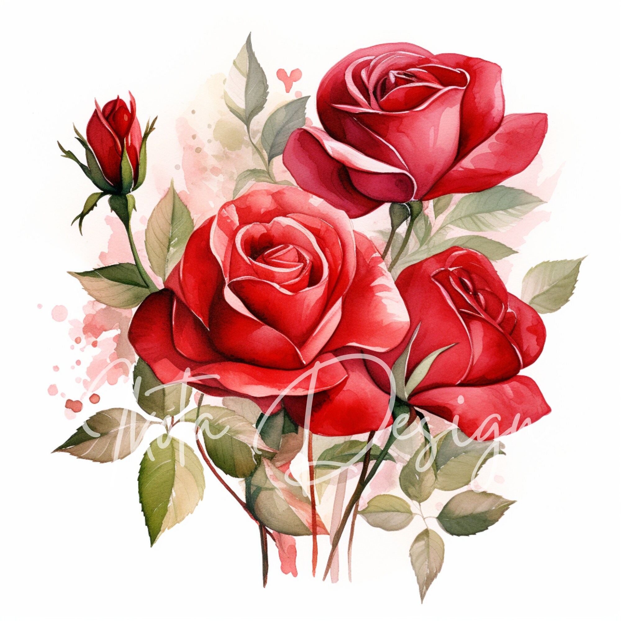 Red Roses Bouquet Clipart 40 High Quality Jpgs Digital Planner, Junk ...