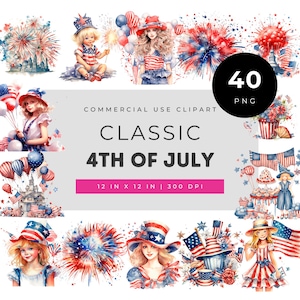 Classic 4th of July clipart bundle, patriotic retro style designs for crafts & printables, vintage American celebration PNG for party decor